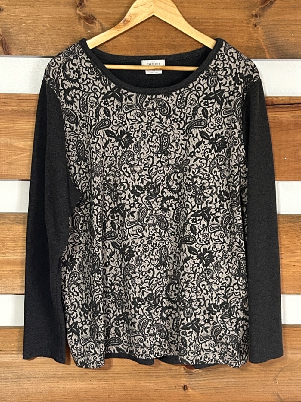 Van Heusen Black and Gray Paisley Design Long Sleeve Shirt Size 2X